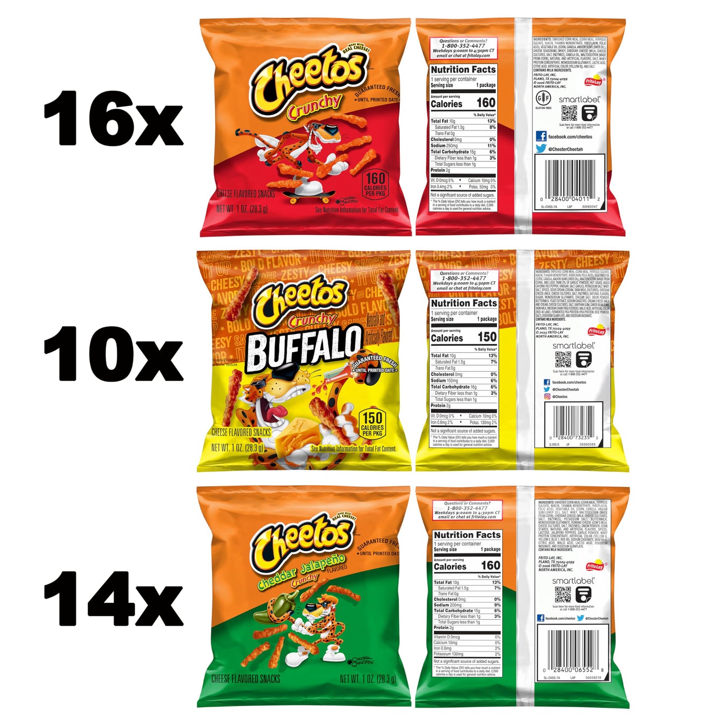 Cheetos Cheese Flavored Snacks, Cheesy & Spicy Favorites With Crunchy, Buffalo, And Cheddar Jalapeno Variety Pack, 1 Ounce (Pack