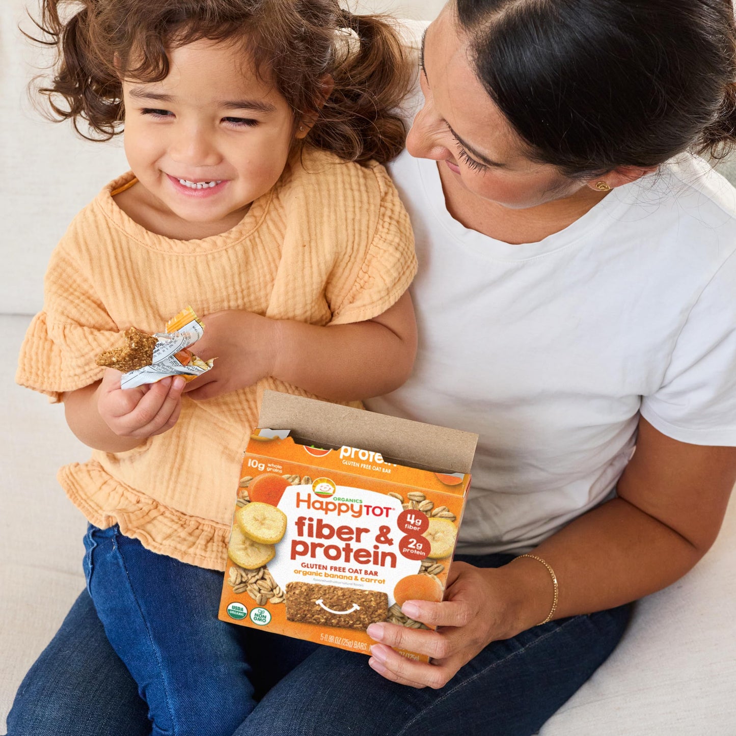 Happy Tot Organics Fiber & Protein Soft-Baked Oat Bars Organic Toddler Snack Banana & Carrot, 0.88 Ounce Bars, 5 Count Box (Pack