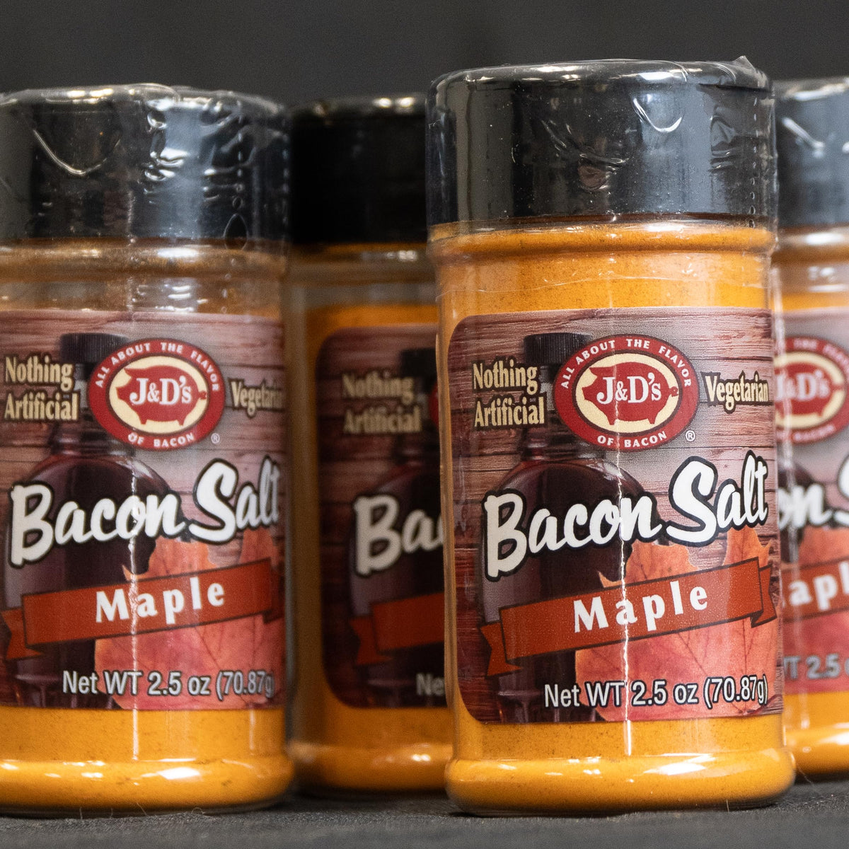 J&Ds Bacon Salt, Maple, 2.5 Ounce, Bacon Flavored Seasoning, Kosher, Vegetarian