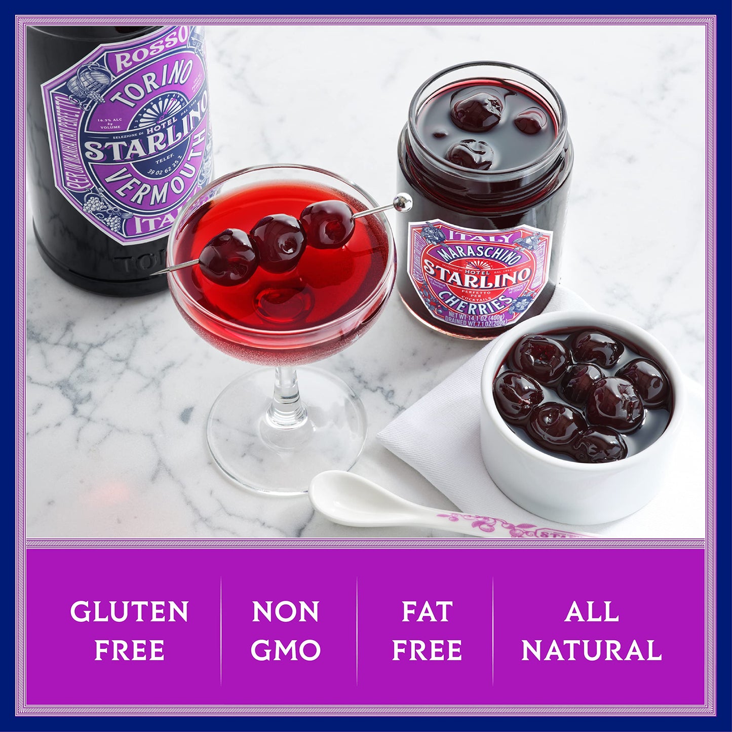 Hotel Starlino Maraschino Cherries - Italian Cocktail & Dessert Cherries - 1kg Can, All-Natural, Great for Bar Cart or Gifts