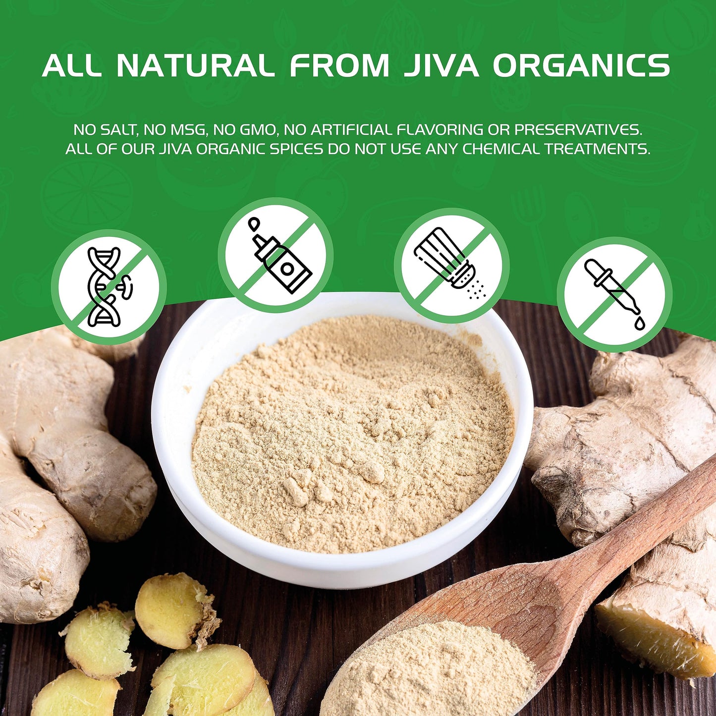 Jiva Organics Organic Ginger Root Powder, 1 LB Bulk - Non-GMO - for Cooking, Baking, Tea & More