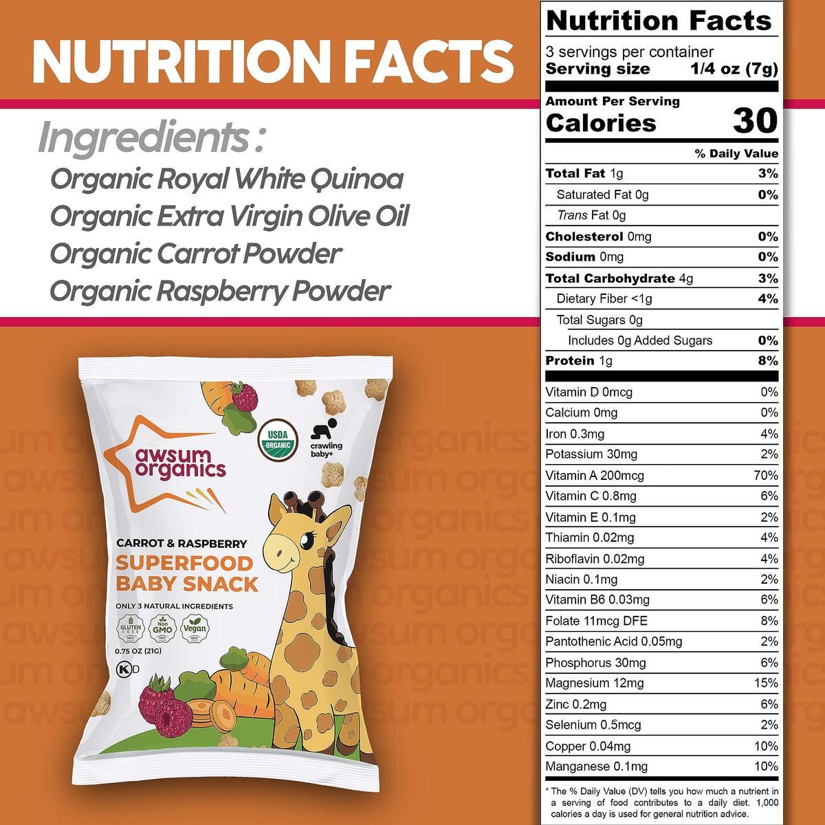 Awsum Organics Baby Snacks - Happy Healthy Baby Food - Snack For Babies - Vegan Kosher Gluten Free - Non-Allergy - No Added Suga