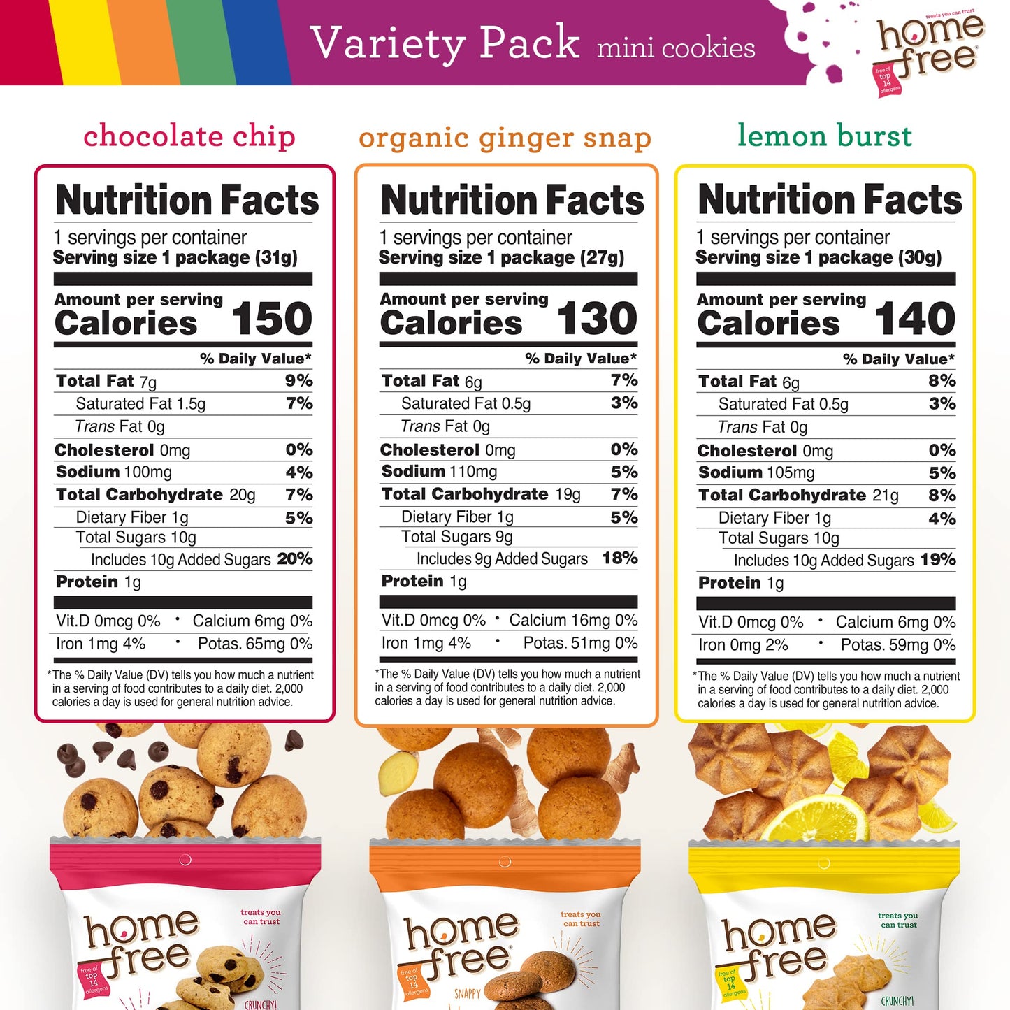 Homefree Mini Cookies Variety Pack, Gluten Free, Nut Free, Vegan, Cookie Snack Packs, School Safe and Allergy Friendly Snack (Pa