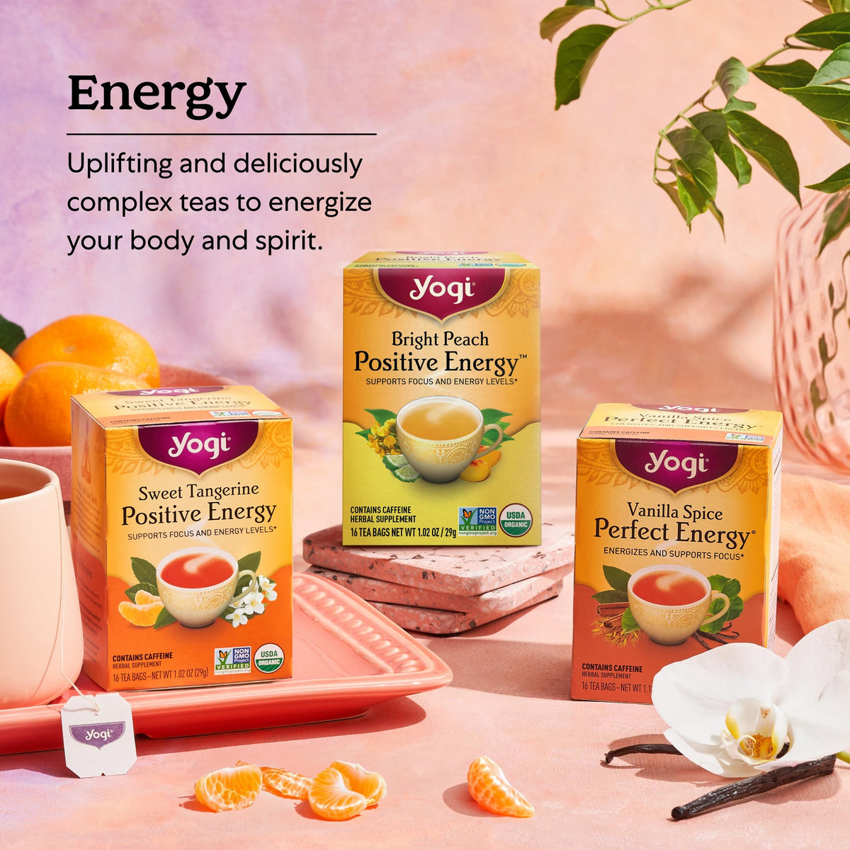 Yogi Sweet Tangerine Positive Energy Tea - 16 Tea Bags Per Pack (6 Packs) - Organic Tangerine Energy Tea - Includes Black Tea Le