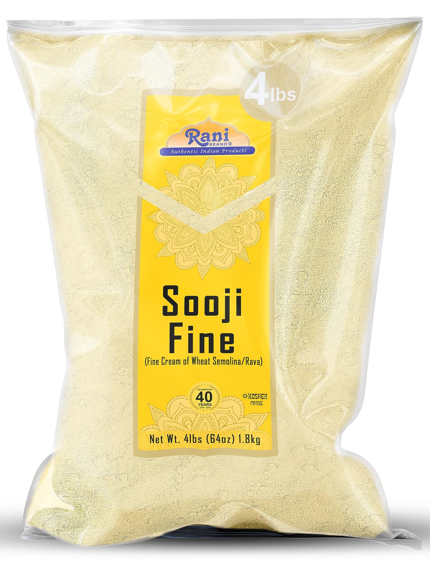 Rani Brand Sooji Fine Flour - 4lbs (64oz) - All Natural, Vegan, Non-GMO, Indian Origin