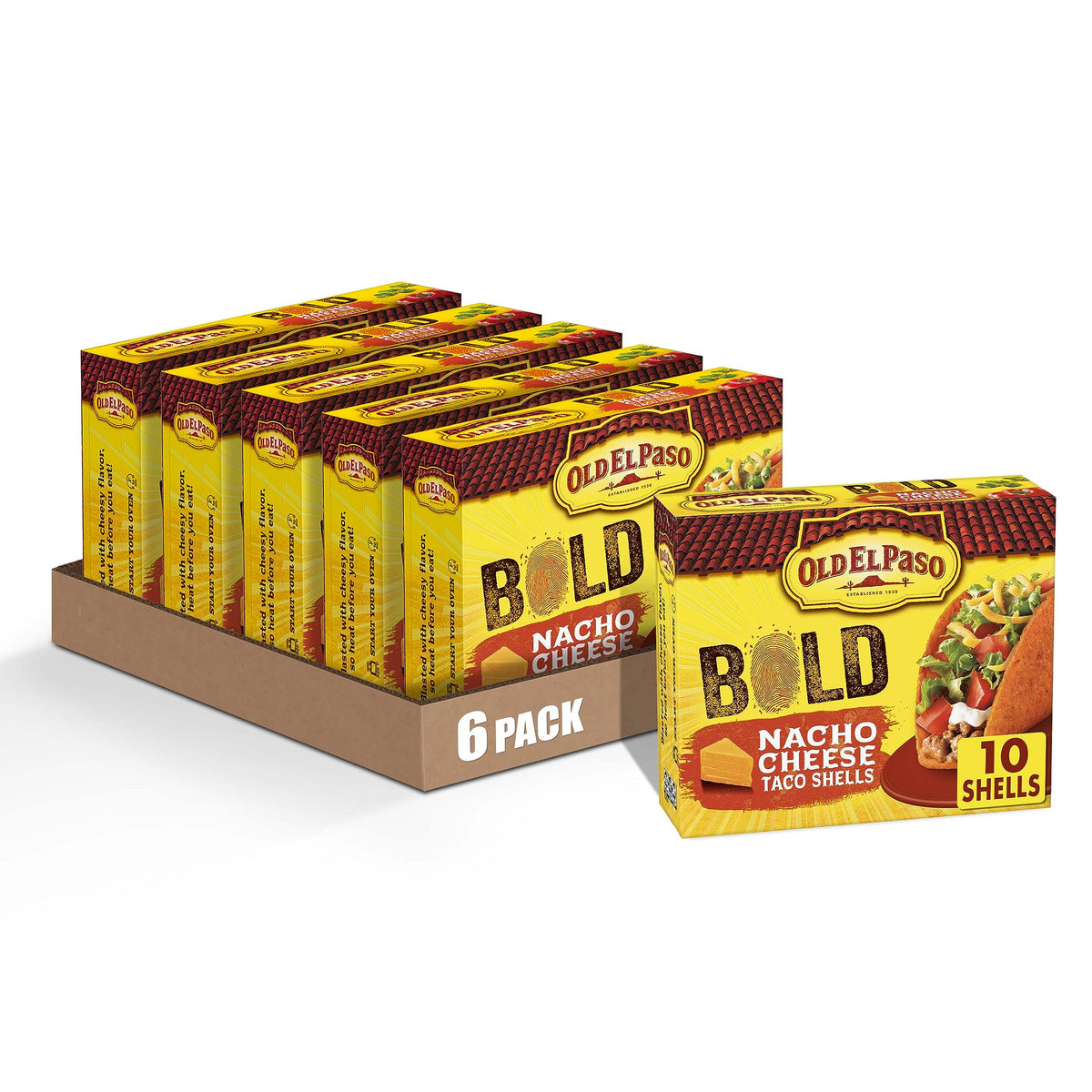 Old El Paso Stand 'N Stuff Bold Nacho Cheese Flavored Taco Shells, 10-Count (Pack Of 6)