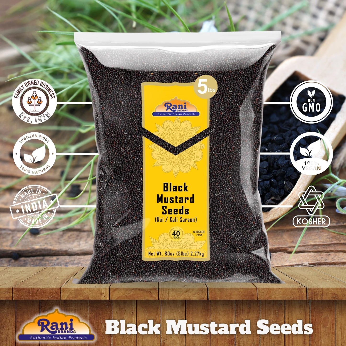 Rani Black Mustard Seeds Whole Spice, 80oz (5lbs), All Natural, Gluten Friendly, NON-GMO, Vegan, Indian Origin