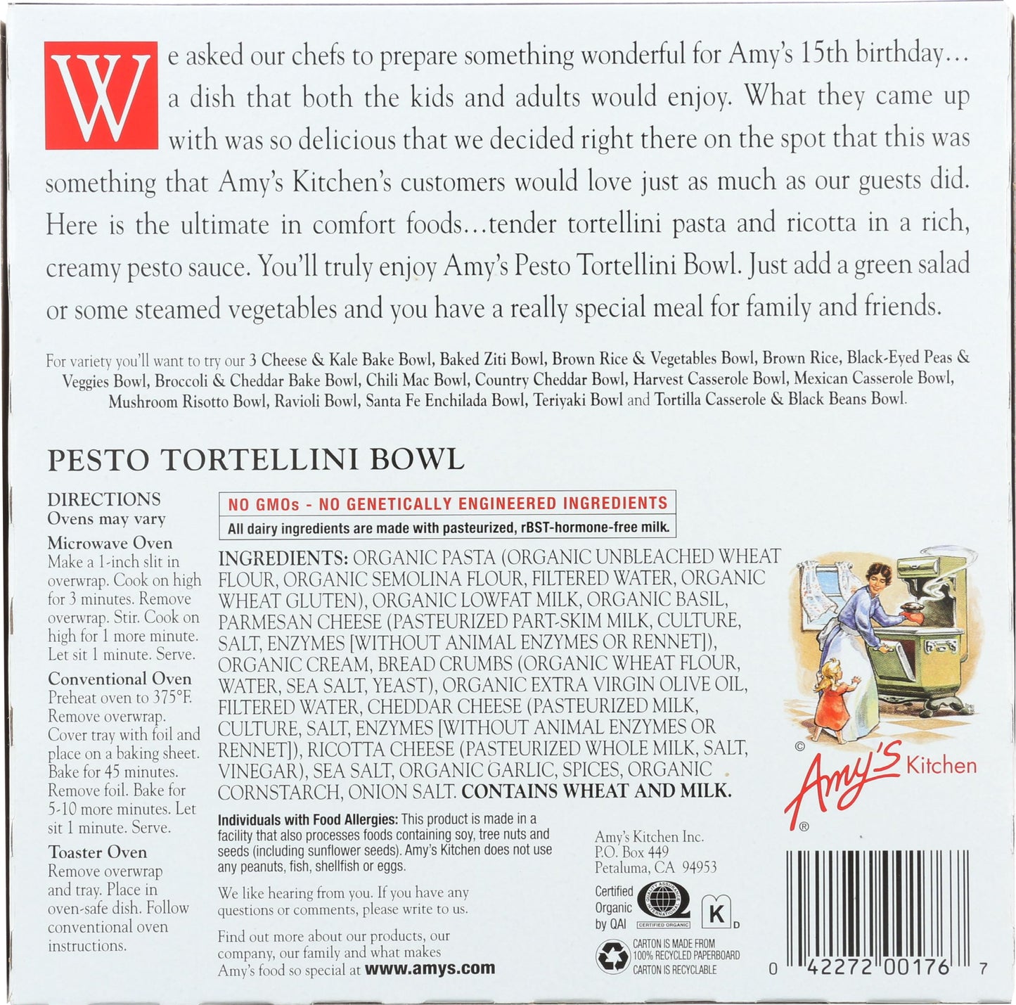 AMYS Pesto Tortellini Bowl, 9.5 OZ