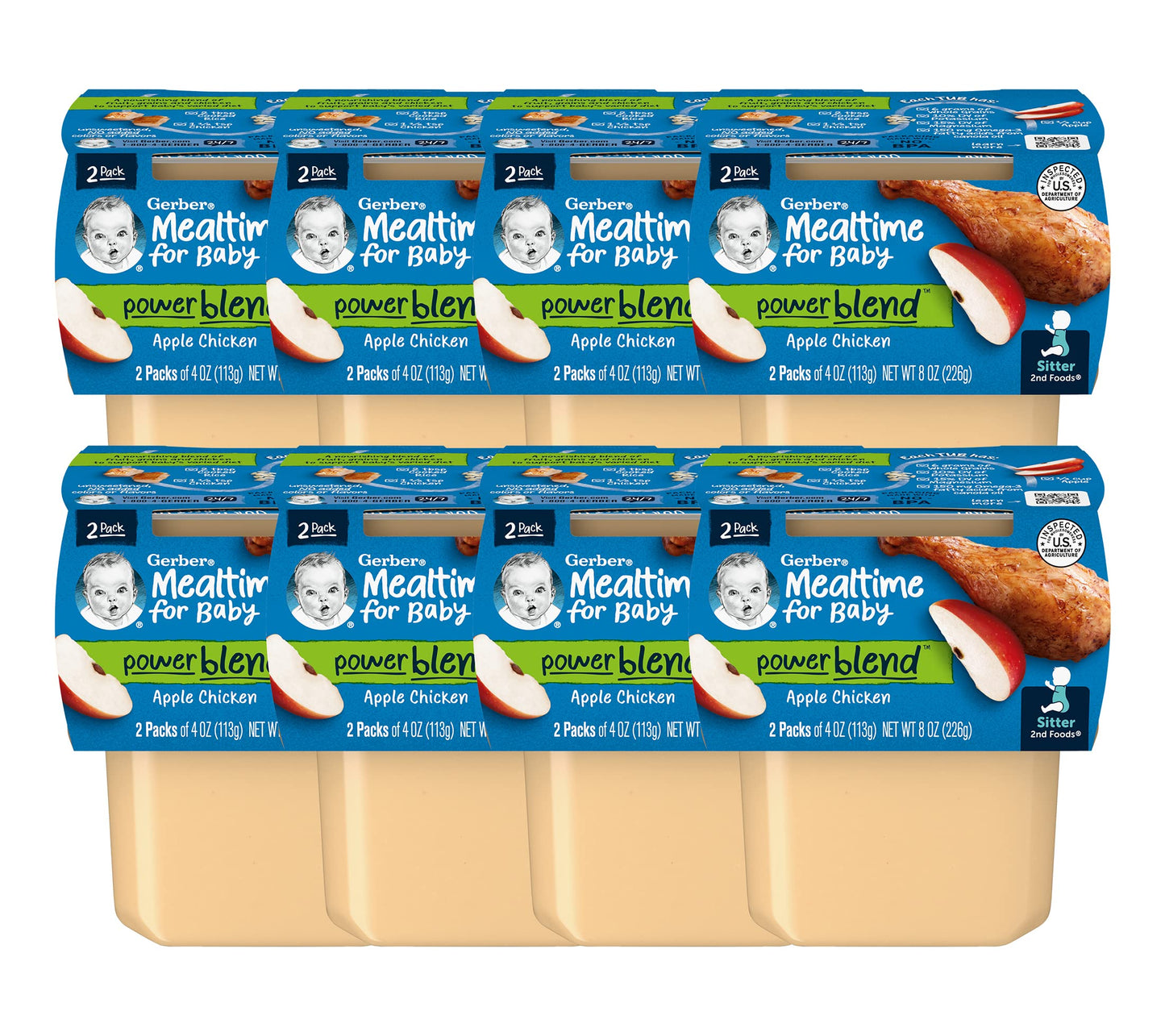 Gerber Mealtime for Baby 2nd Foods PowerBlend Baby Food Tubs, Apple Chicken, Unsweetened with No Added Colors or Flavors, 2-4 oz Tubs/Pack (Pack of 8)