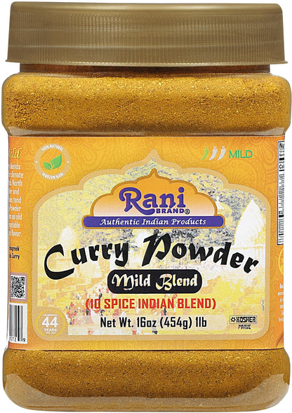 Rani Curry Powder Mild (10-Spice Authentic Indian Blend) 1lb (454g) PET Jar ~ All Natural | Salt-Free | NO Chili or Peppers | Ve