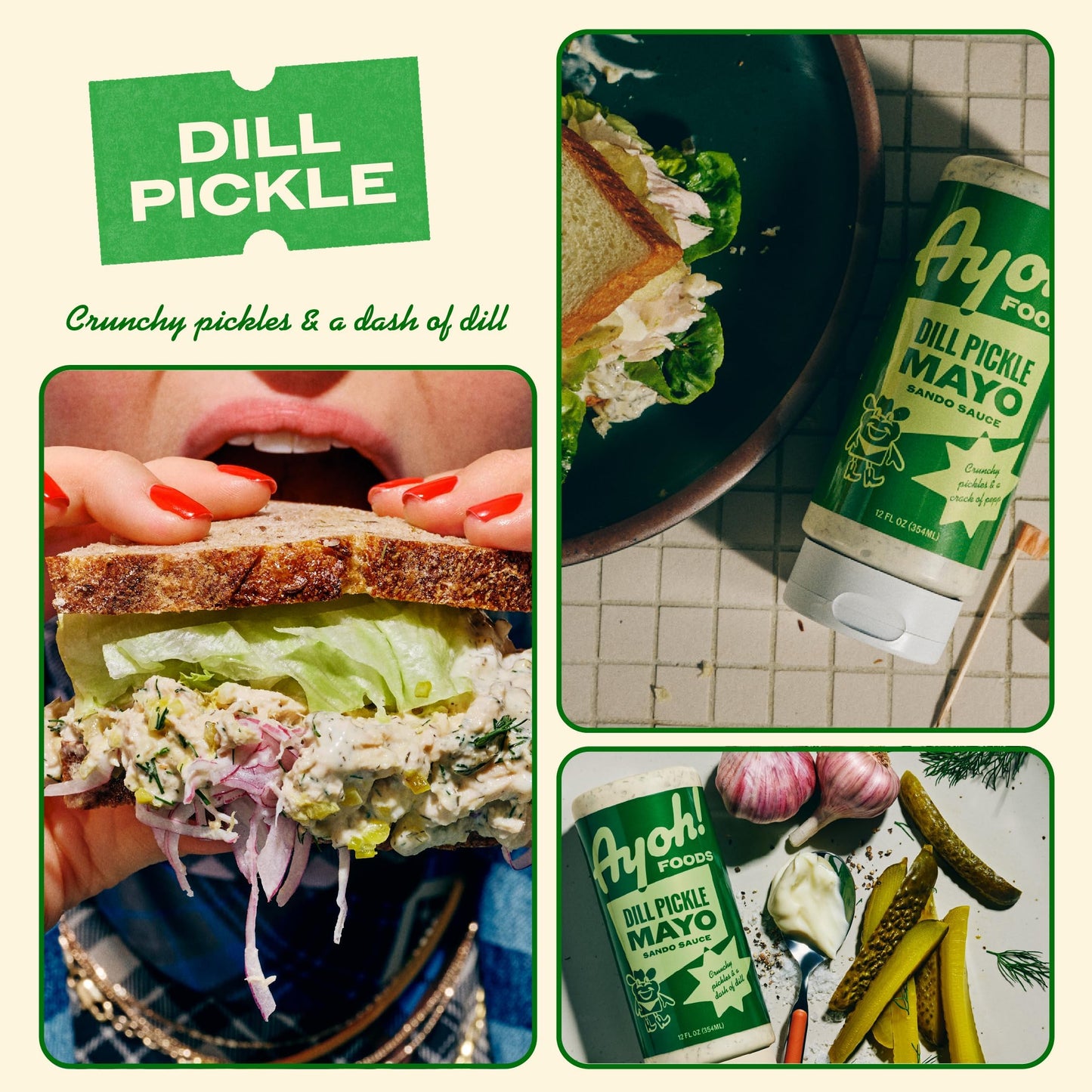 Ayoh Foods  Sando Sauce  Sandwich Sauce  (1-12 Ounce Bottle) - Creamy & Flavorful  Perfect for Sandwiches  Wraps & Dips  Created by Molly Baz (Dill Pickle)