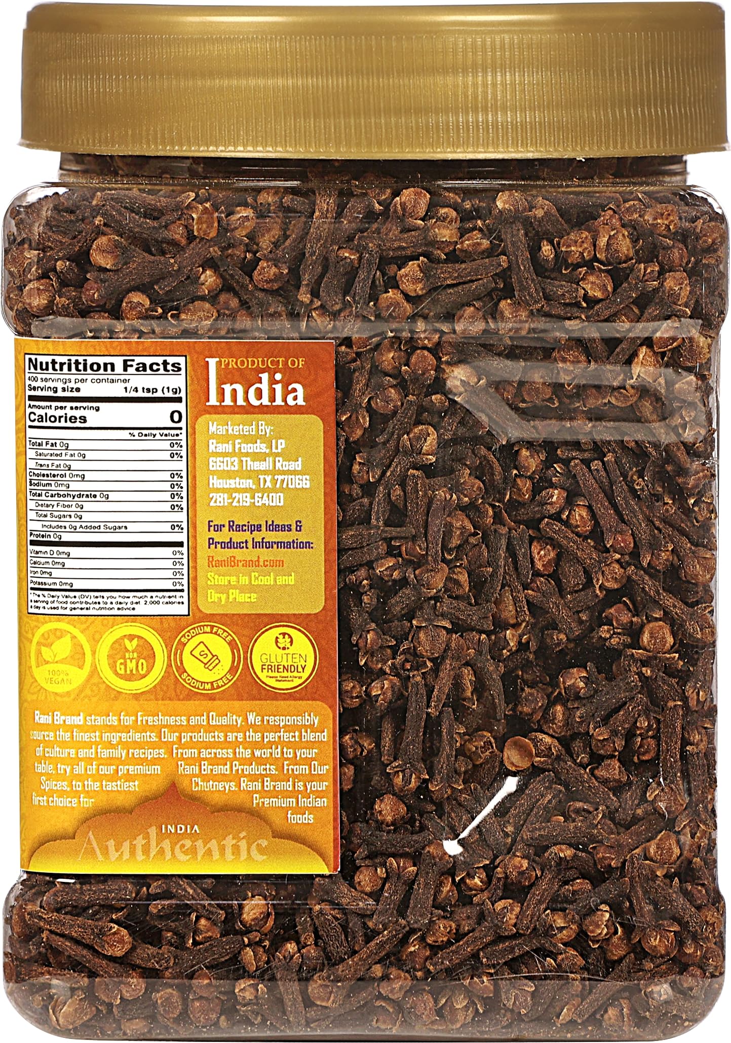 Rani Cloves Whole (Laung) 14oz (400g) Great for Food  Tea  Pomander Balls and Potpourri  Hand Selected  Spice  Bulk PET Jar ~ All Natural | NON-GMO | Kosher | Vegan | Gluten Friendly | Indian Origin