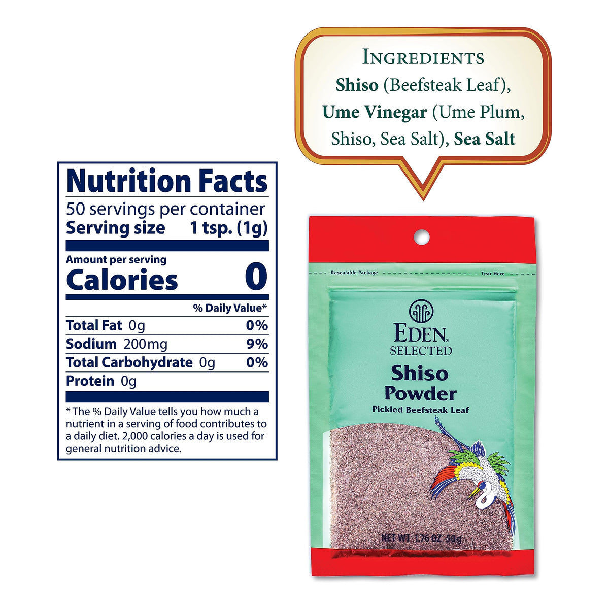 Eden Shiso Leaf Powder, Traditionally Made In Japan, Pickled Beefsteak Leaf, 1.76 Oz