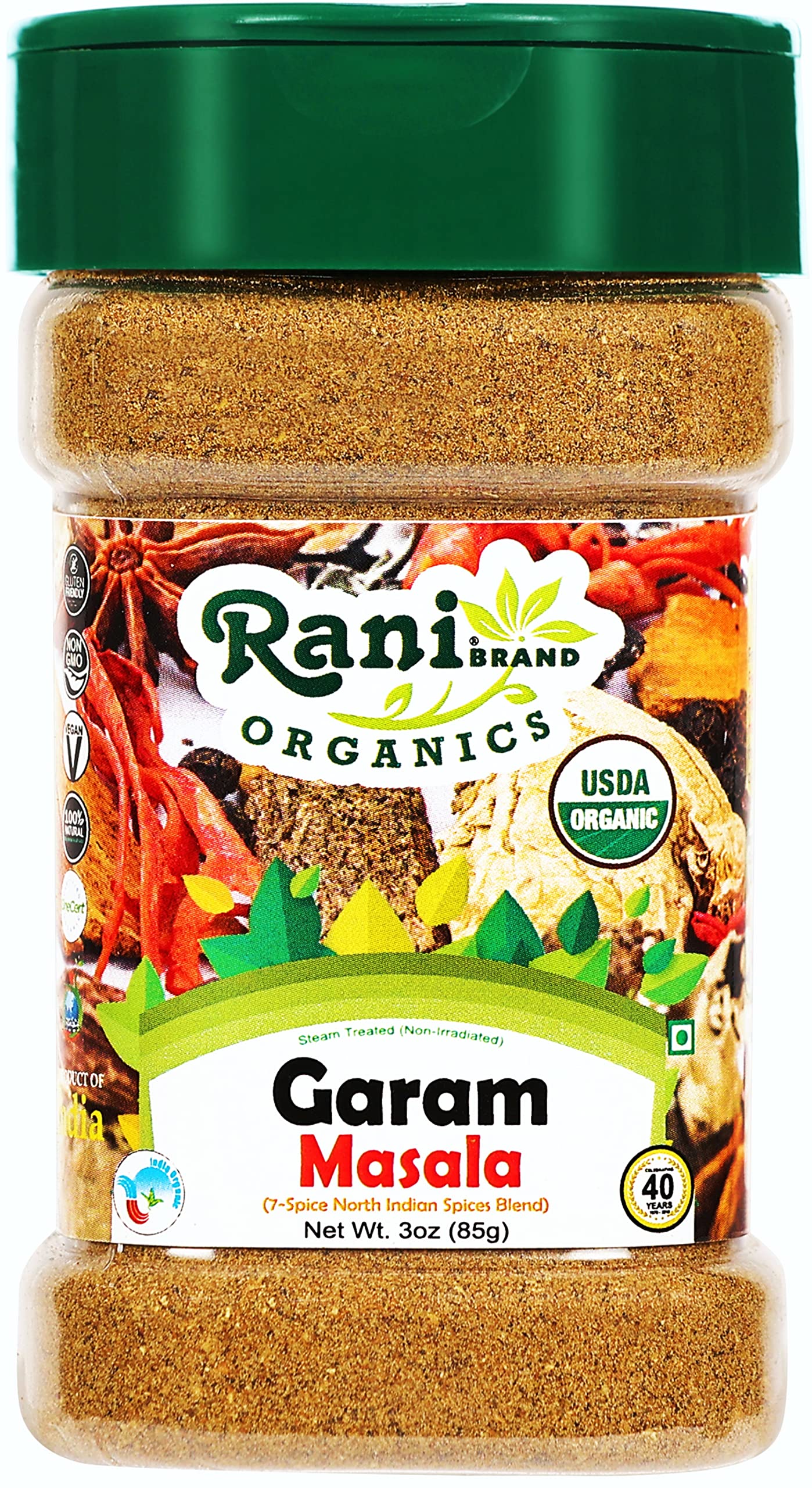 Rani Organic Garam Masala (7-Spice North Indian Spices Blend) 3Oz (85G) Pet Jar ~ All Natural | Salt-Free | Vegan | Gluten Friendly | Non-Gmo | Indian Oriflavor Blend | Usda Certified Organic