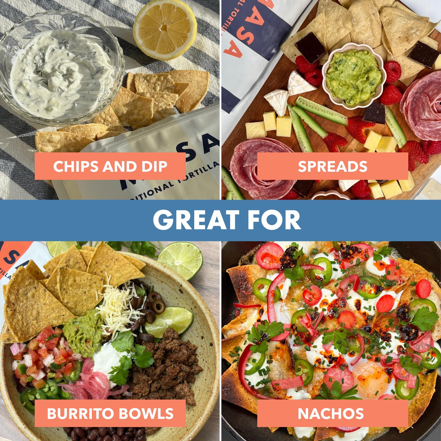 MASA Tortilla Chips Snack Pack - Seed Oil Free Snacks  Organic Chips Tortilla - Gluten & Dairy Free  Naturally Grown Corn Chip - Made with Grass Fed Tallow & Sea Salt (6 Pack  5oz Each - White Corn)