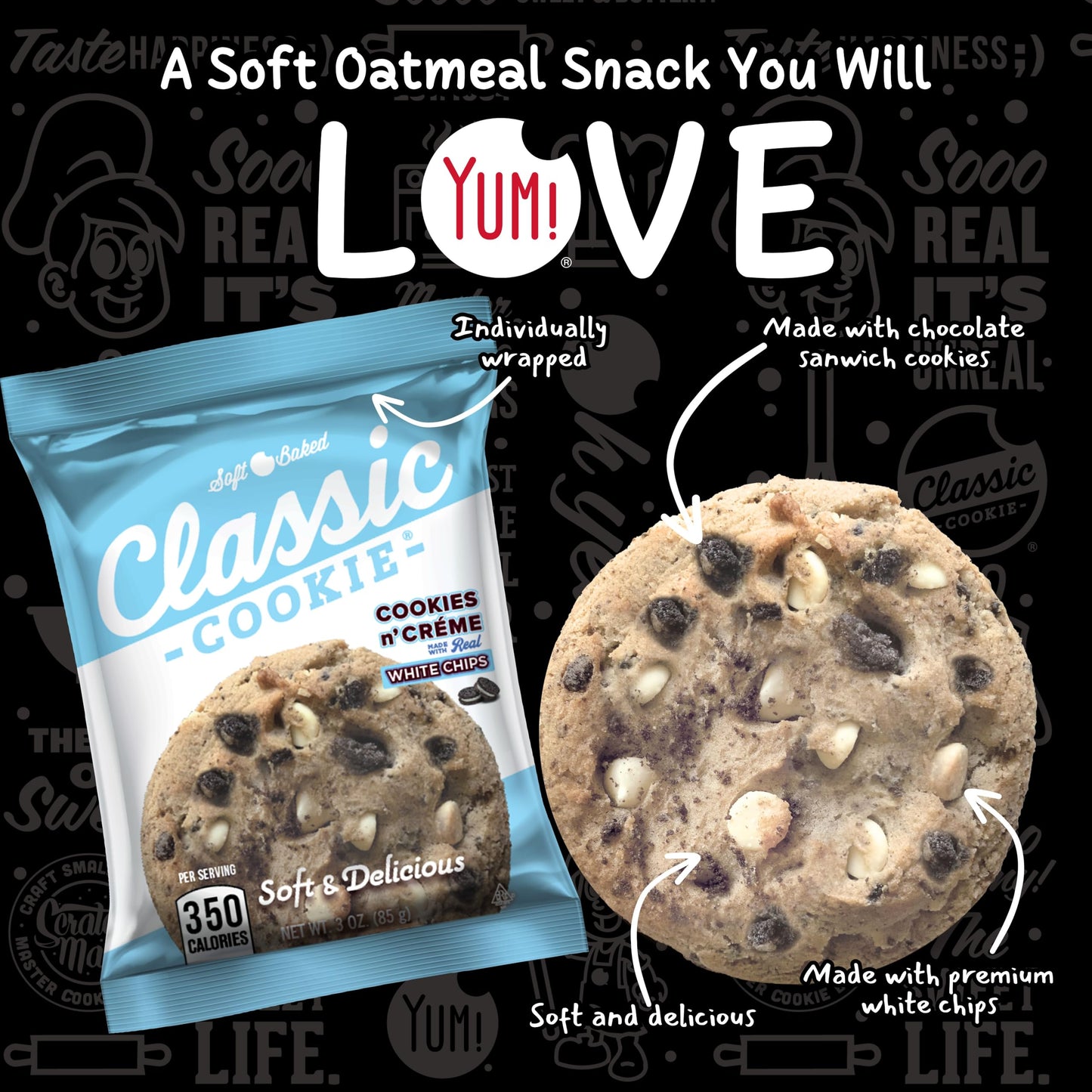 Classic Cookie, Soft Baked Cookie, Cookies N' Creme 3Oz, 8 Cookies