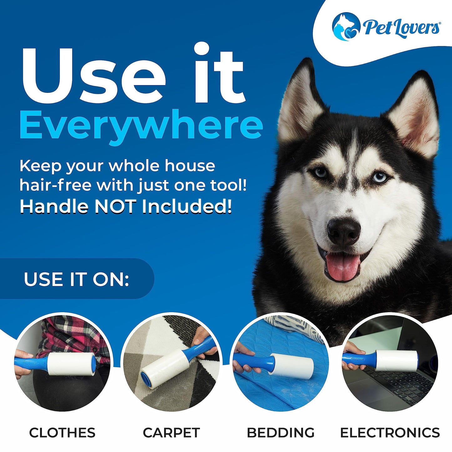 PetLovers Extra Sticky Lint Roller Refills - 6 Pack, 90 Sheets Each, Total 540 Sheets - Blue, No Handle Included