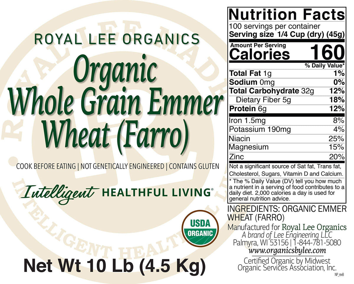 Royal Lee Organics By Standard Process Organic Whole Grain Emmer Wheat (Farro) (10 Lbs)