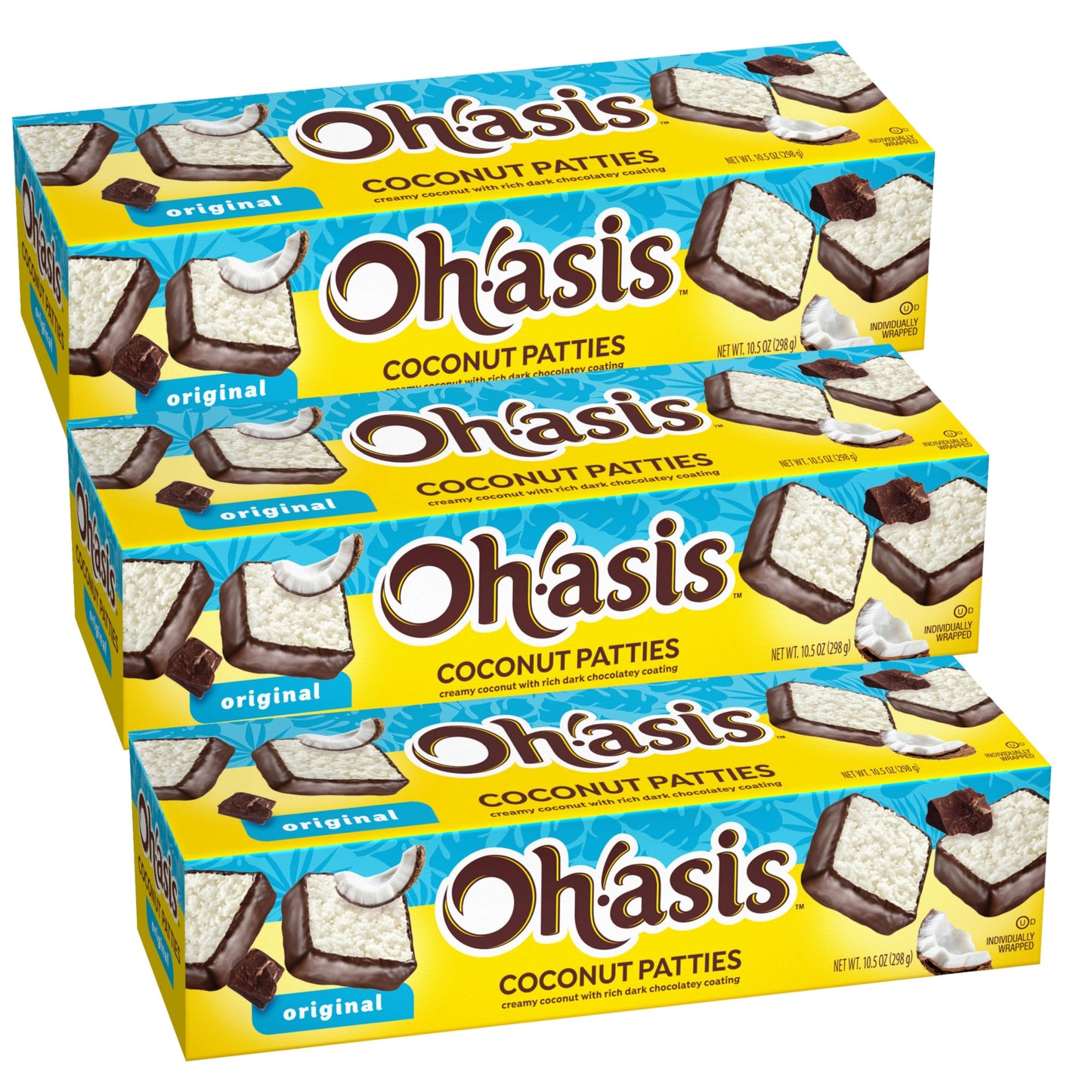 Movelo Coconut Patties Original – Dark Chocolate Covered Creamy Coconut Squares – 10.5 oz Box – Individually Wrapped Tropical Candy