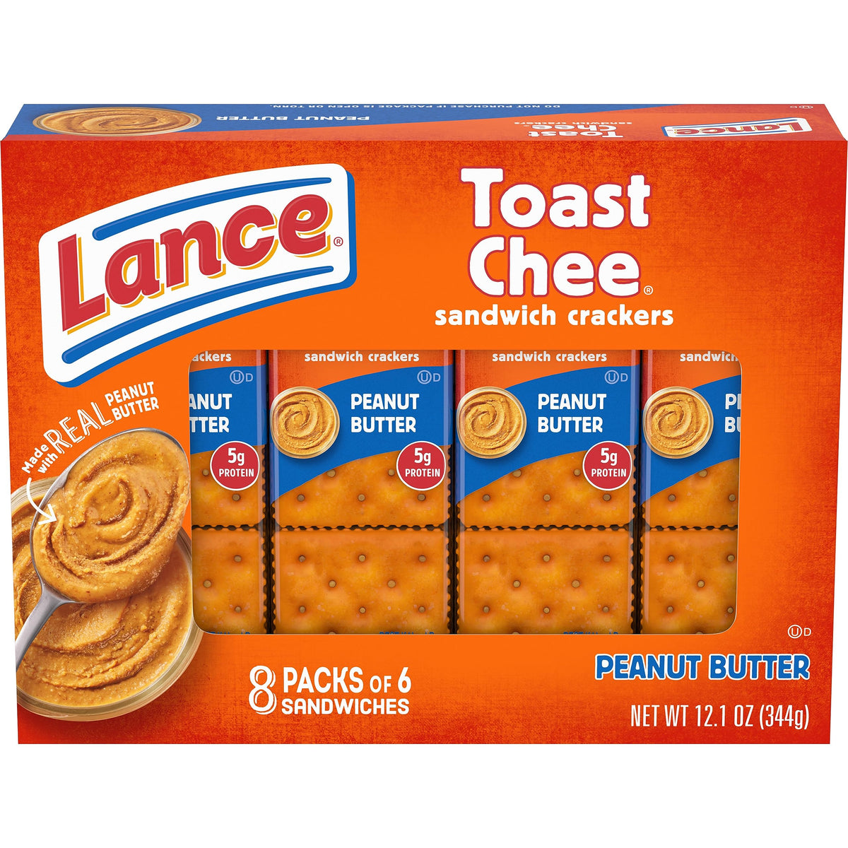 Lance Sandwich Crackers, Toastchee Peanut Butter, 8 Individual Packs, 6 Sandwiches Each