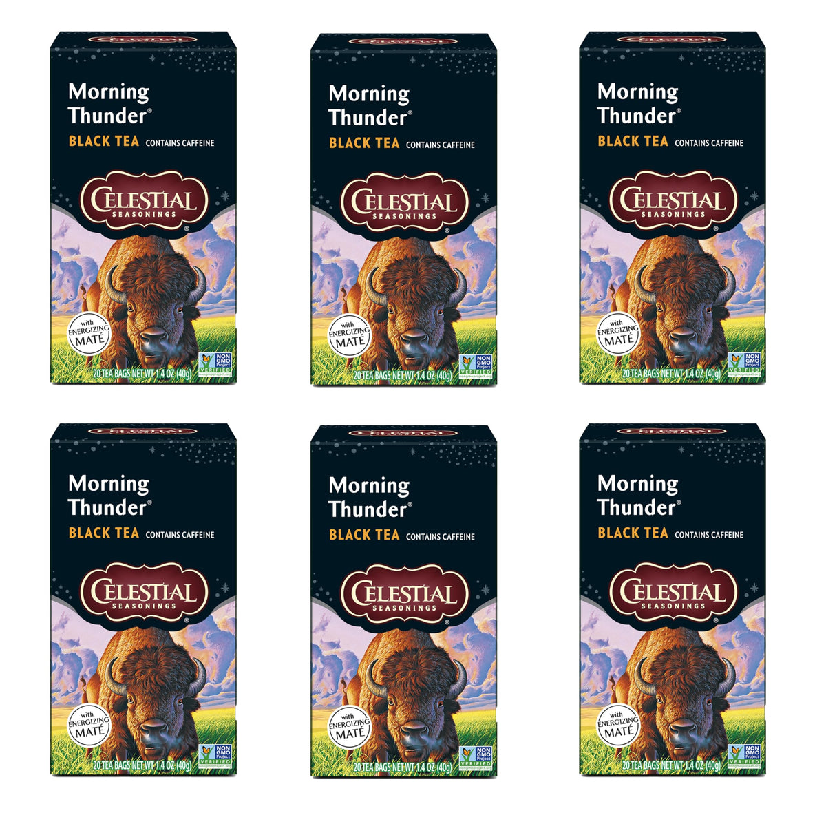 Celestial Seasonings Morning Thunder Black Tea, Caffeinated, 20 Tea Bags Box (Pack of 6)