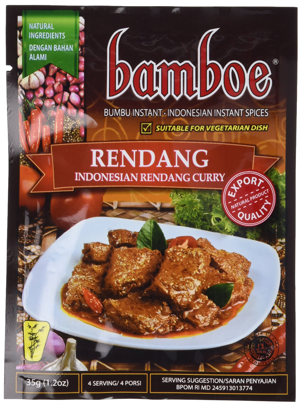 Bamboe - Rendang - Indonesian Dry Curry Paste - Indonesian Instant Spices - 6 X 1.2 Oz /36 G - Product Of Indonesia By Bamboe
