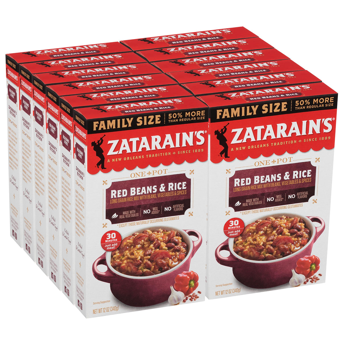 Zatarains Red Beans & Rice, Family Size, 12 oz (Pack of 12)
