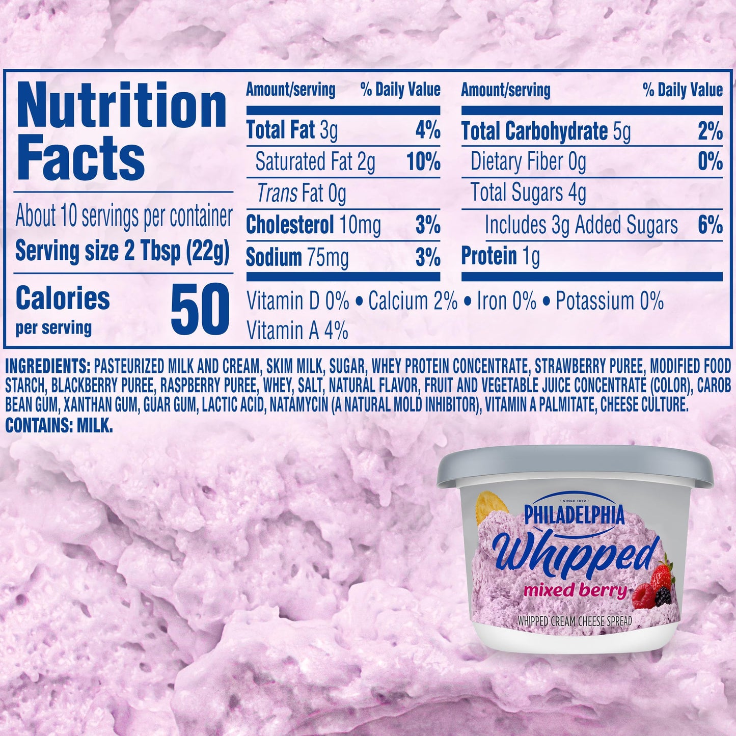 Philadelphia Mixed Berry Whipped Cream Cheese Spread, 7.5 oz Tub