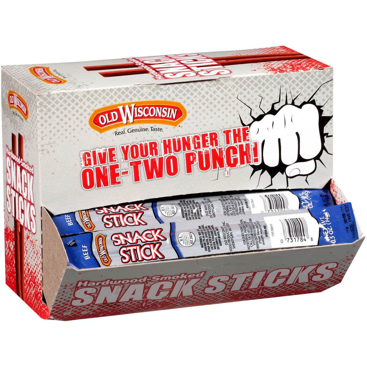 Old Wisconsin Beef Sausage Snack Sticks, Naturally Smoked, High Protein, Low Carb, Keto, 0.5 Ounce, Pack of 42