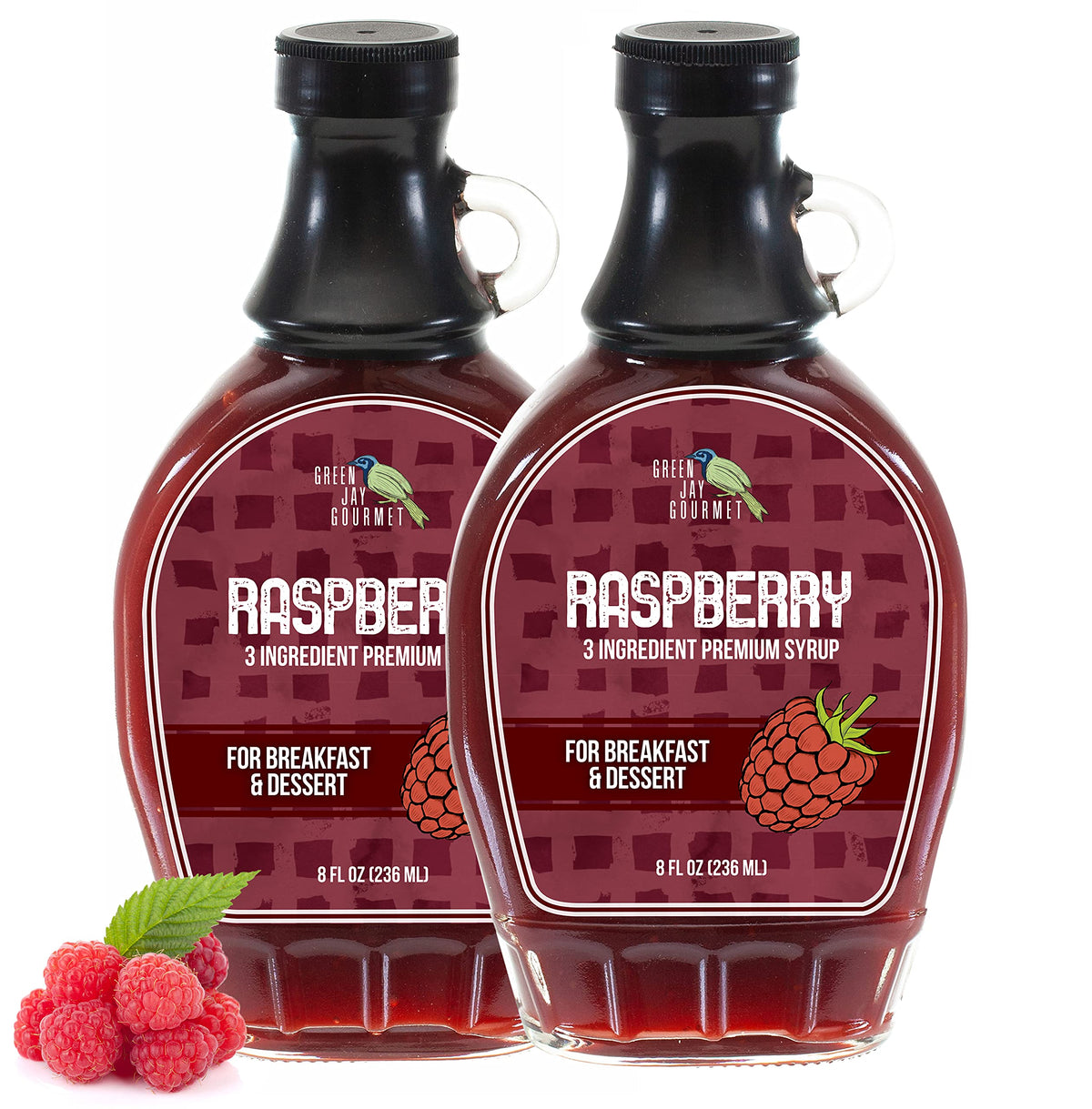 Green Jay Gourmet Raspberry Syrup - All-Natural Pancake & Waffle Syrup - 2 x 8 Fl Oz