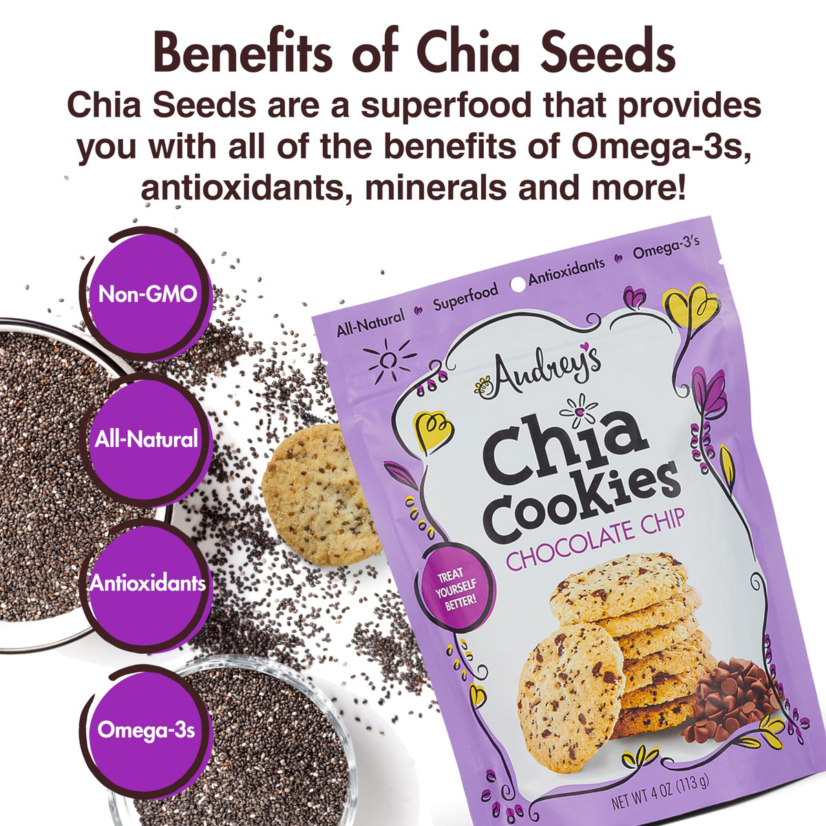 Audrey'S Chia Cookies - Bite Size Cookies With Premium Quality Ingredients. Non-Gmo (Chocolate Chip, 6 Pack)