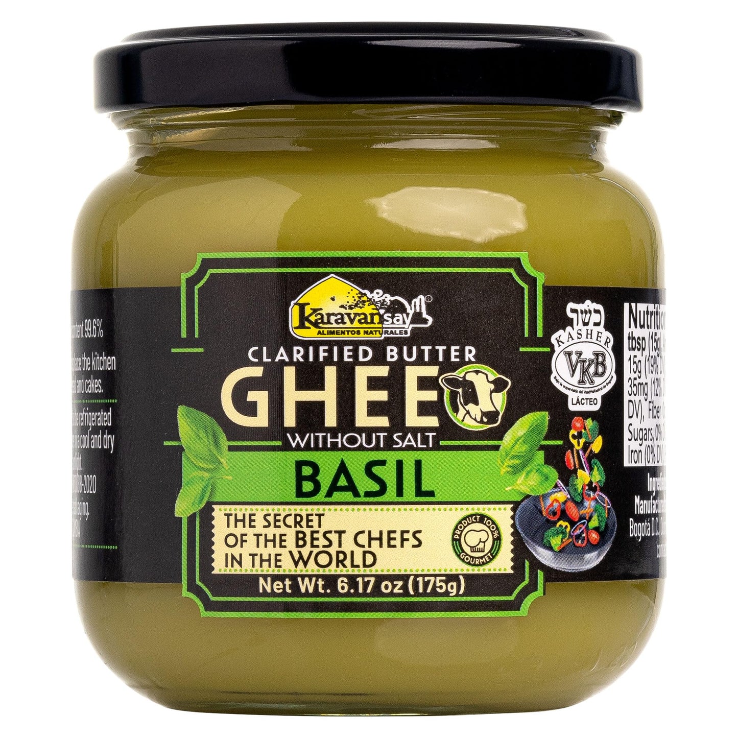 Karavansay GHEE Butter Unsalted with Basil Flavor, Keto Friendly, Gluten Free, 17 oz Glass Jar, Small Size