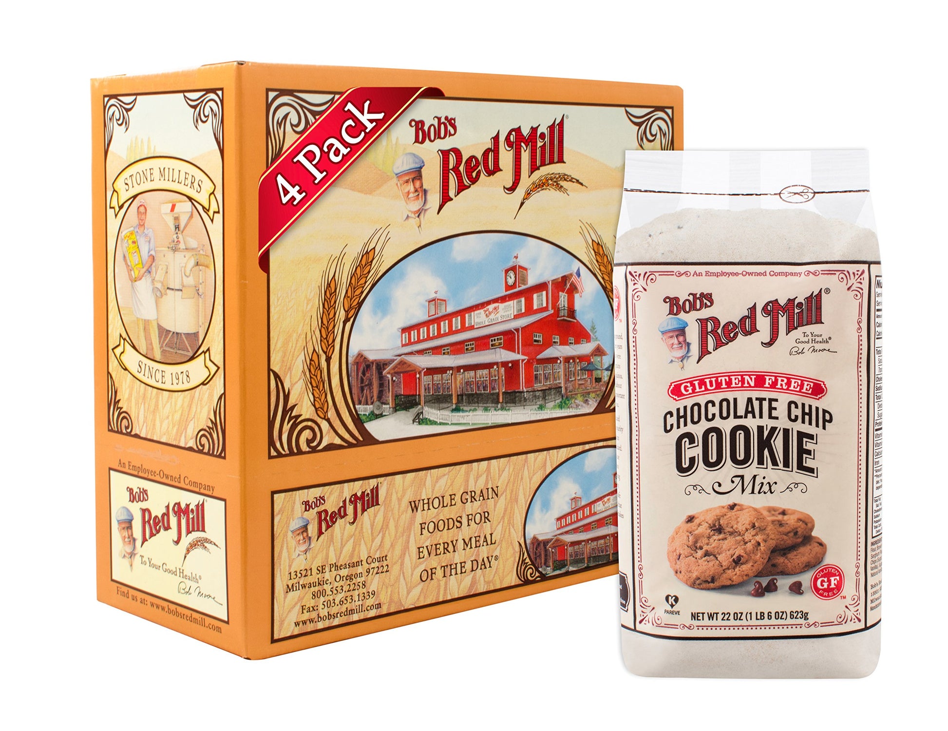 Bobs Red Mill Gluten Free Chocolate Chip Cookie Mix, 22 Oz, Pack of 4