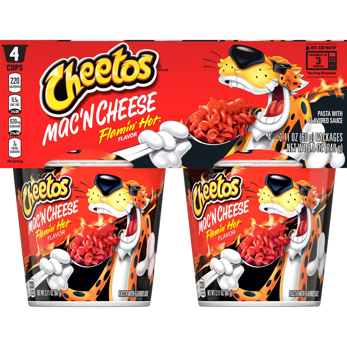 Cheetos Flaming Hot, Mac N Cheese, 2.11 Oz, 4 Ct