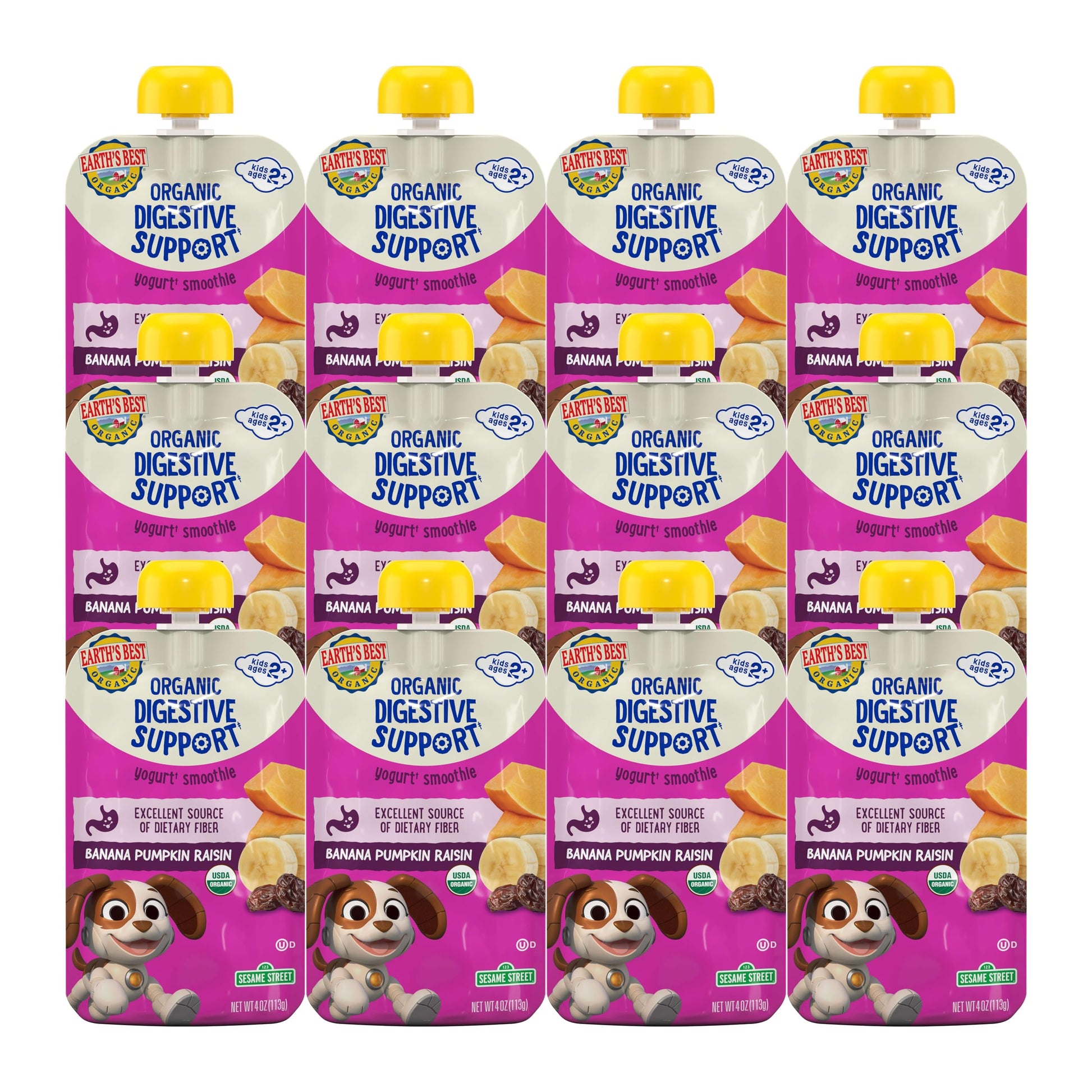 Earths Best Organic Kids Snacks, Toddler Fruit Smoothie, Banana Pumpkin Raisin, 4 oz (Pack of 12)