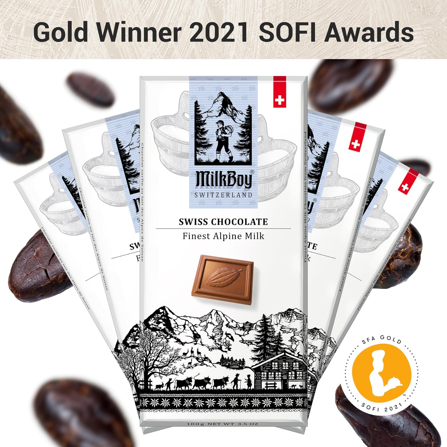 Milkboy Swiss Chocolates - Swiss Alpine Milk Chocolate Bars - Gluten Free - 3 oz Pack of 2 - Brown