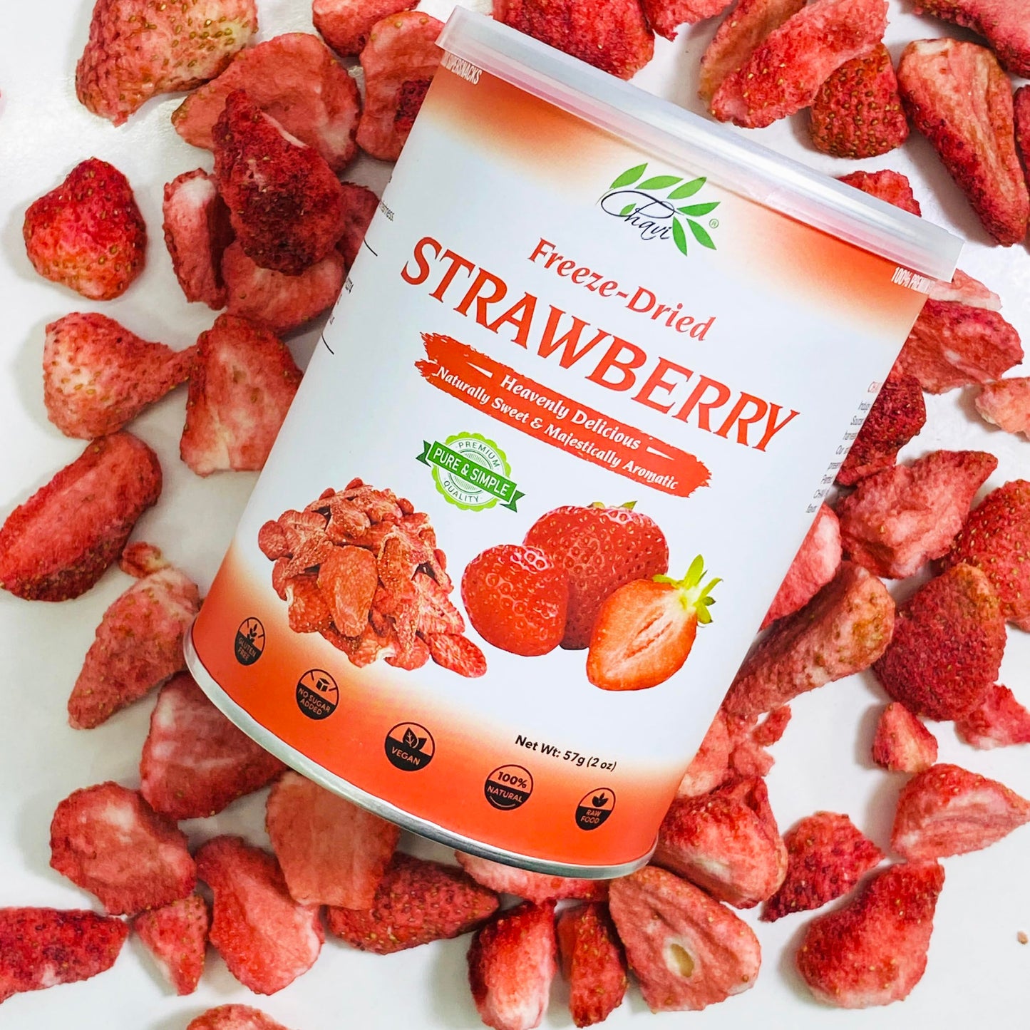 Chavi Freeze-Dried Strawberry - Pack Of 2 X 2 Oz - Healthy 1 Ingredient Superfood - No Added Sugars Or Preservatives - Non-Gmo,