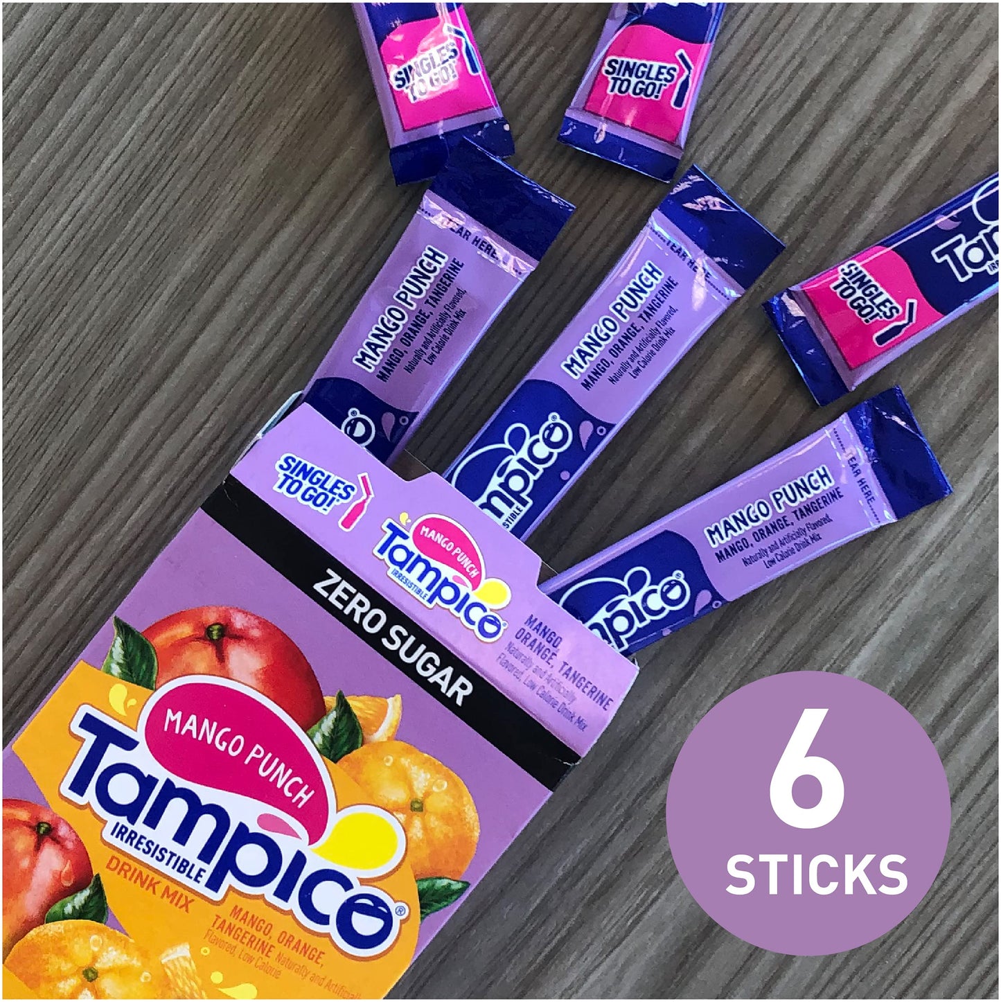 Tampico Mango Punch Drink Mix Packets, Zero Sugar, Low Calorie, 100% DV Vitamin C, 6 Count