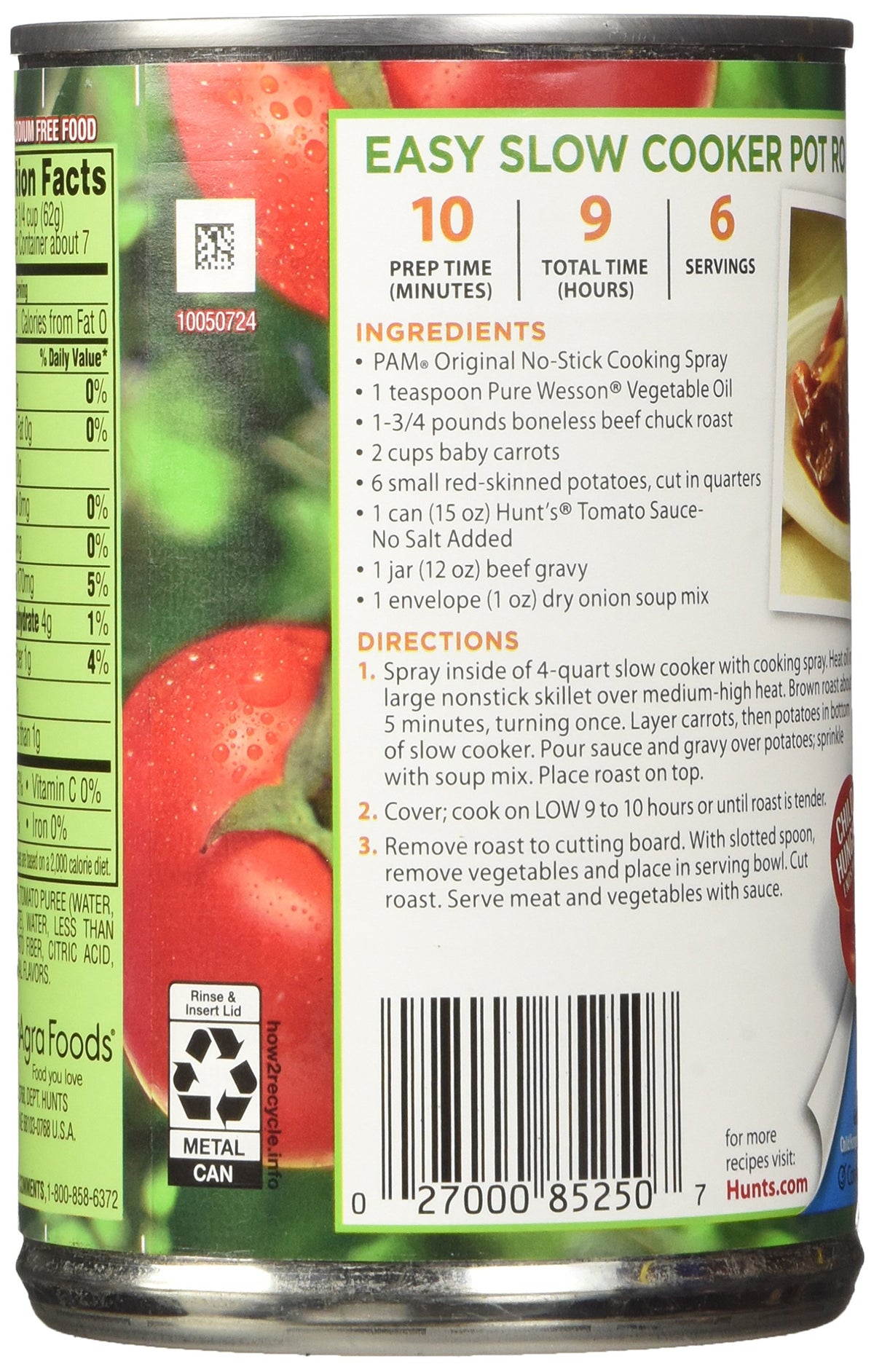 Hunt'S No Salt Added Tomato Sauce 15Oz Can (Pack Of 6)