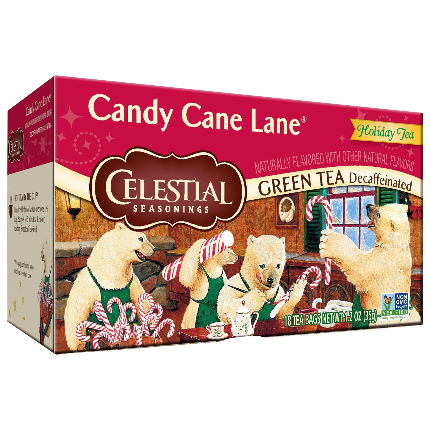 Celestial Seasonings Green Tea, Decaffeinated, Candy Cane Lane, 18 Count (Pack of 6)