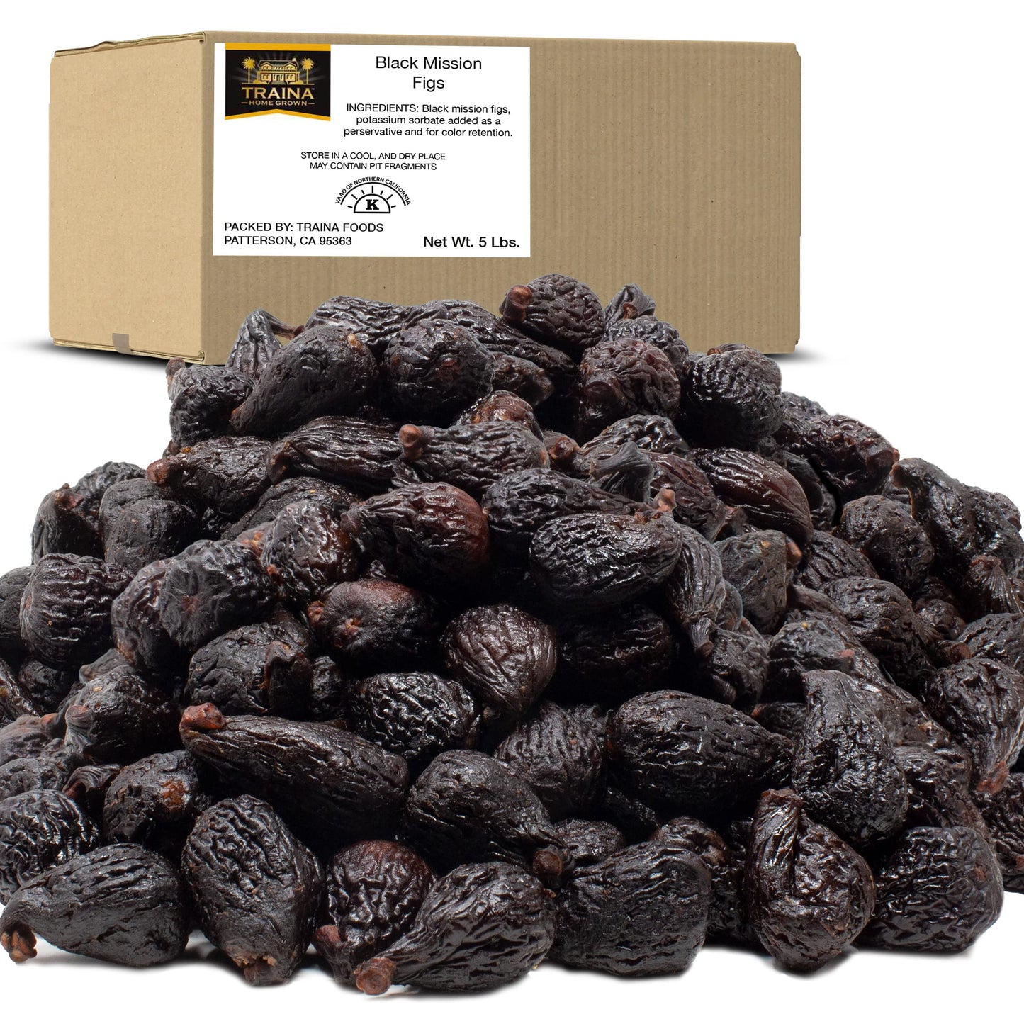 Traina Home Grown California Dried Whole Black Mission Figs - Healthy  No Added Sugar  Non Gmo  Gluten Free  Kosher Certified  Vegan  Value Size (5 Lbs)