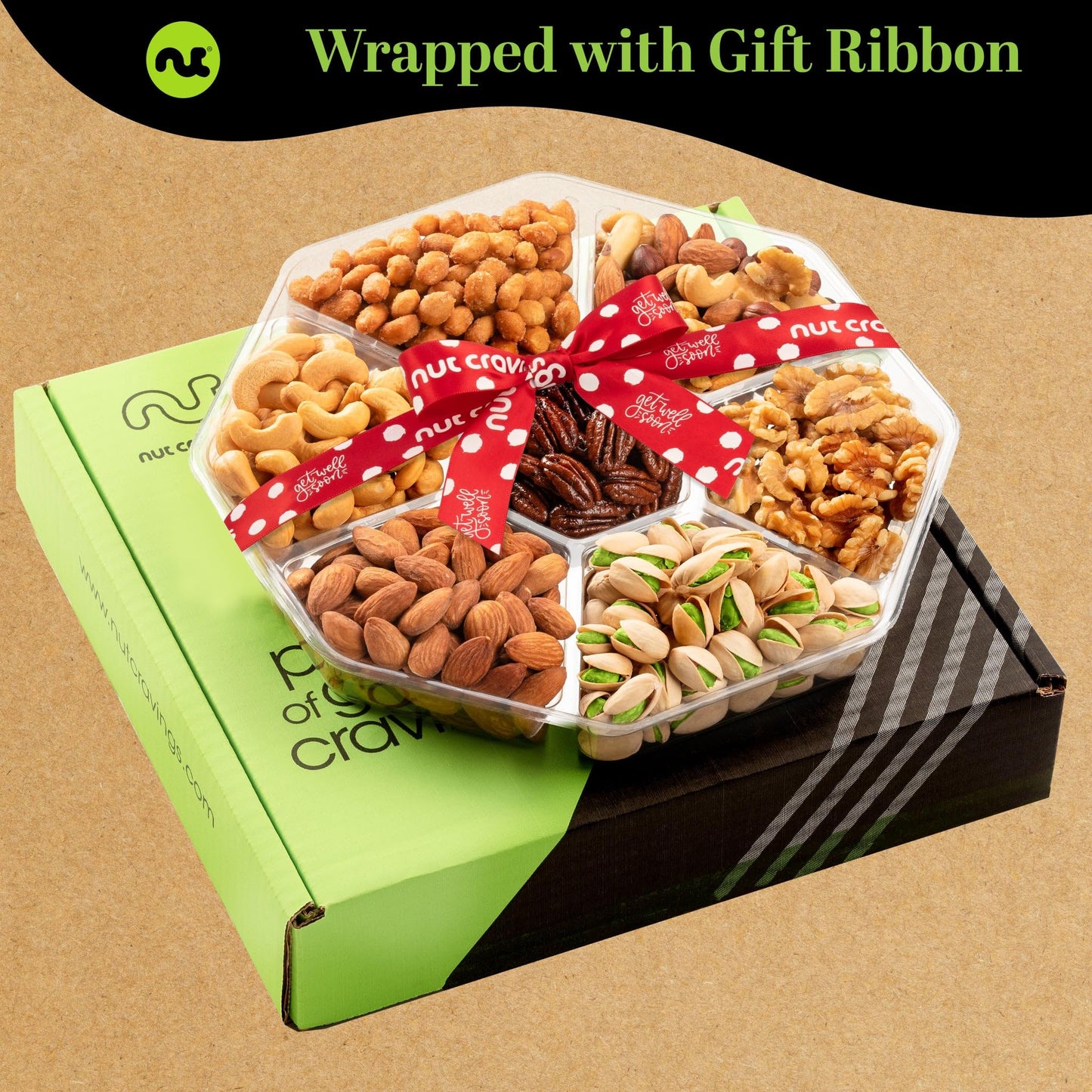 Nut Cravings Get Well Soon Nuts Gift Basket - 7 Assortments, 1 Pound Healthy Snack Box for Recovery Care Package