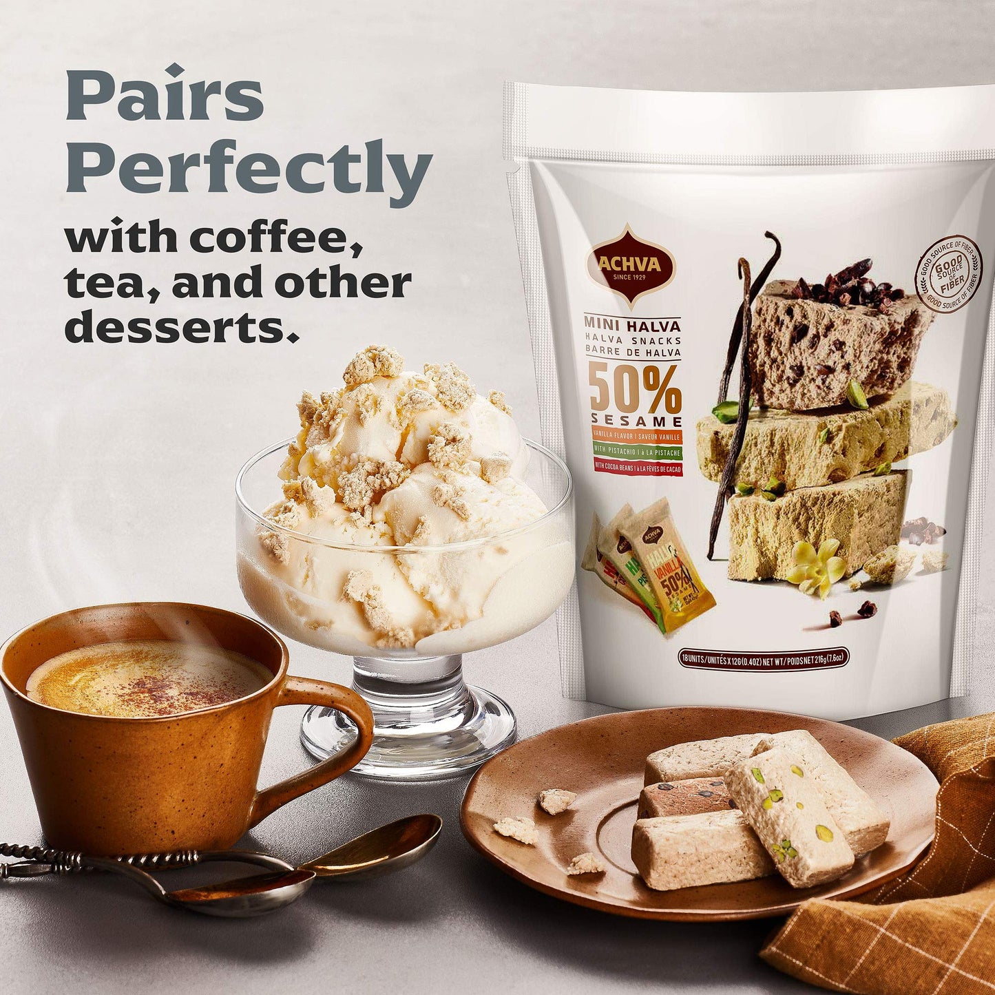 Halva Tahini Bar Mini Snacks - Assortment Of 18 Snack-Sized Halvah Pistachio, Vanilla, And Cocoa Bean Israeli Snacks - Vegan, Ko