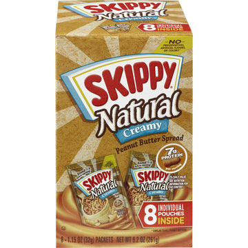 Skippy Natural Creamy Peanut Butter Spread Individual Squeeze Packs, 1.15 Ounce (Pack Of 64)