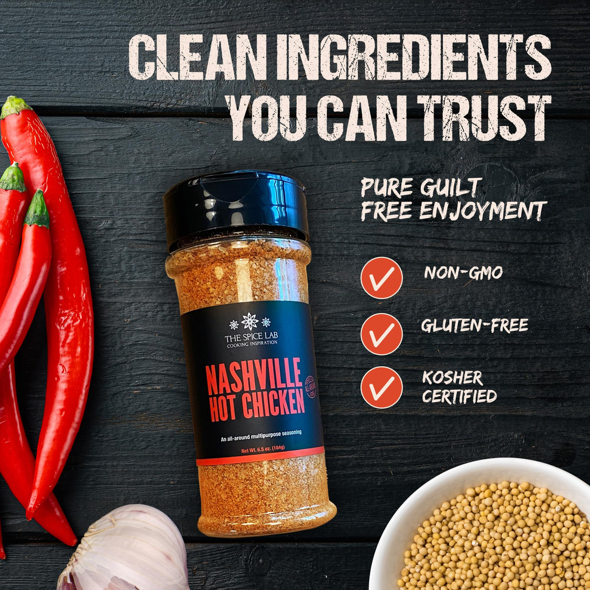 The Spice Lab Nashville Hot Chicken Seasoning, All Purpose Spicy Dry Rub, Gluten Free, 6.5 oz Shaker