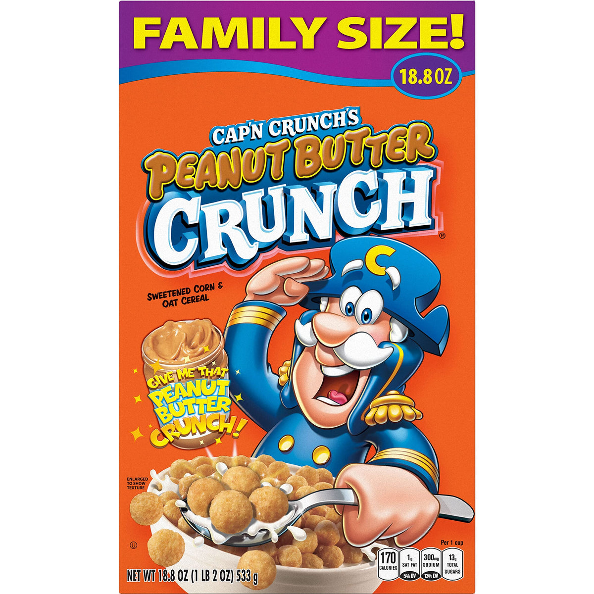 Capn Crunch Cereal, Peanut Butter, 18.8oz Box, Packaging May Vary (Pack of 2)