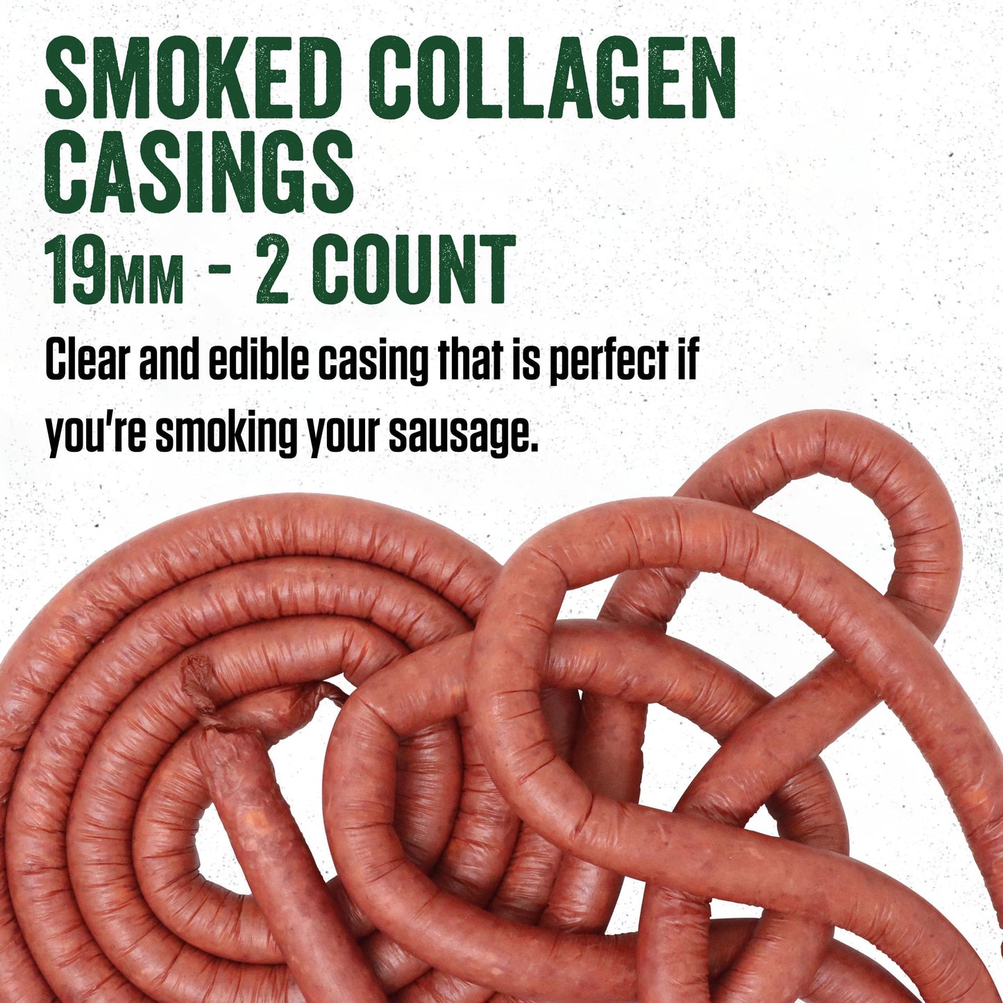 LEM Products Clear Smoked Collagen Casings  19mm  Edible Sausage Casings  Stuffs Approximately 16 Pounds Per Pack  Great for Snack Sticks  Hot Dogs  Metts  Andouille  Brats  and More  2-Pack