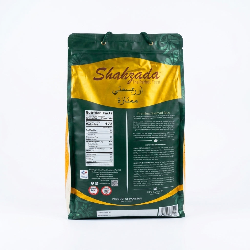 Shahzada Premium Basmati Rice 10 lbs - BPA Free Packaging