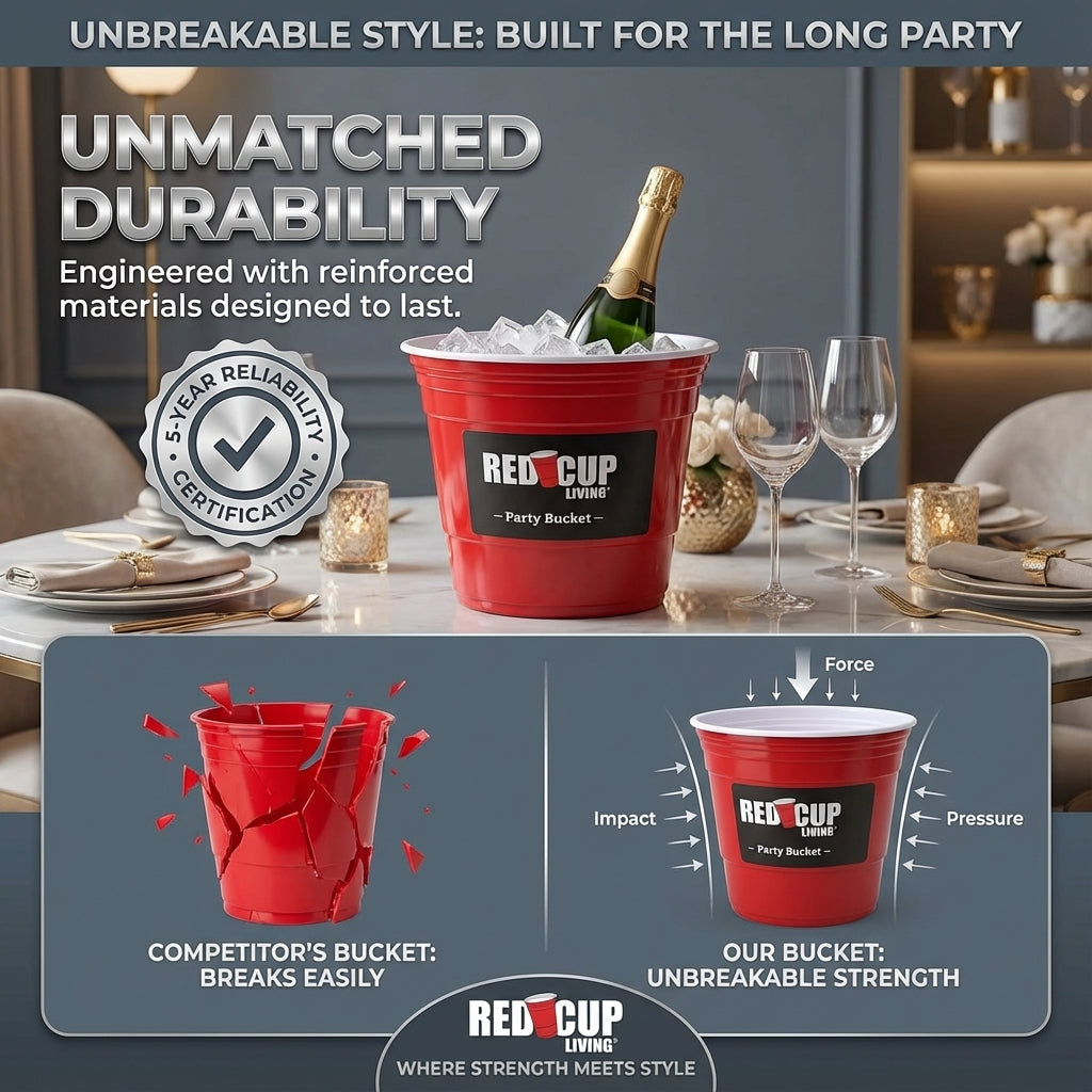 Redcupliving Red Party Ice Bucket | Reusable, Dishwasher-Safe