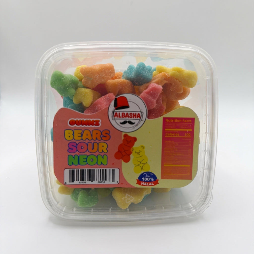 AlBasha Gourmet Bears Sour Neon - Halal Gummy Bears Candy